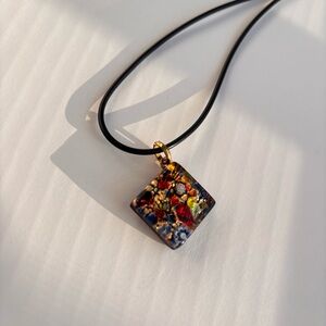 Murano Glass Colorful Mosaic Pendant Necklace